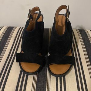 sarto black open toe heel size 7